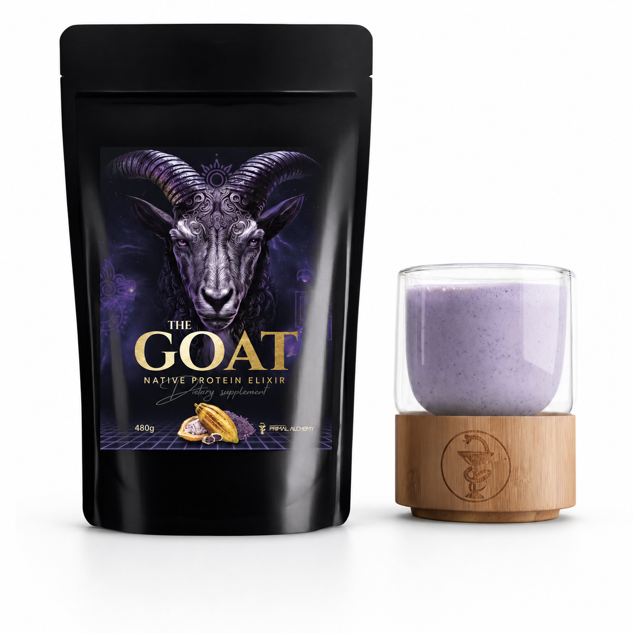 Primal Alchemy GOAT (nativní kozí protein) 480g, Fialové RAW Kakao