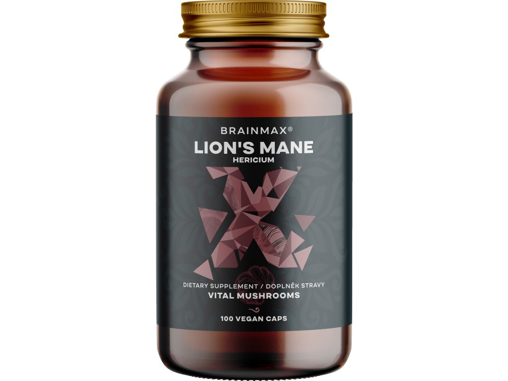 BrainMax Lion's Mane (Hericium) extrakt, 50% polysacharidů a 20% glukanů (beta-1,3/1,6 D-glukanů), 400 mg, 120 rostlinných kapslí