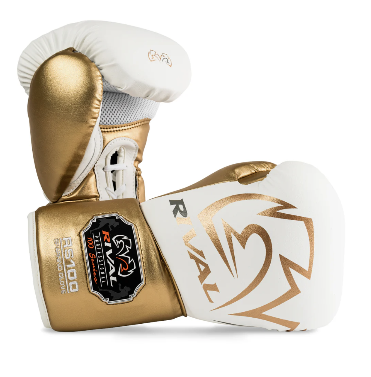 Rival Boxing RS100 Professional Sparring Gloves, White/Gold Velikost: 14oz