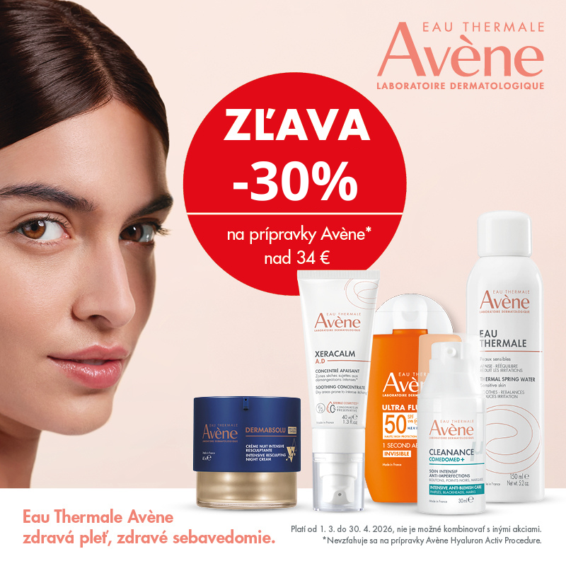 Pri nákupe kozmetiky Avène nad 34eur získate zľavu až 30% na celú hodnotu objednávky.
