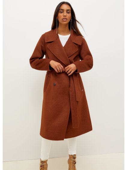 Dámsky kabát s prímesou vlny v hrdzavej farbe