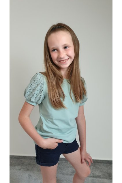 MOLLY Tričko s balónovým rukávem - Eukalypt (vel. 134)