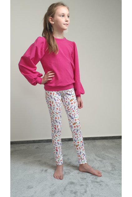 Dívčí legíny - Barevné lístky (vel. 140)