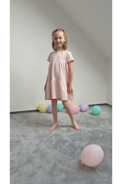 Dívčí šaty s krátkým rukávem - Pudrová (vel. 122)