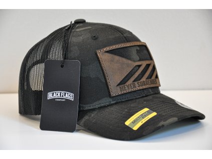 NEVER SURRENDER BLACK MULTICAM TRUCKER