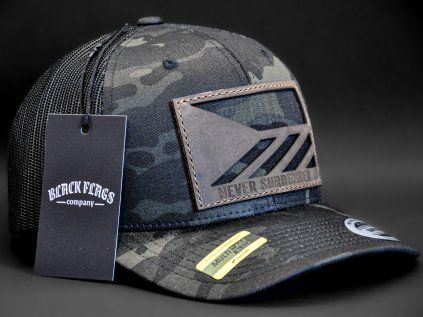 NEVER SURRENDER BLACK MULTICAM TRUCKER