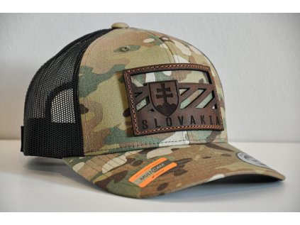 SLOVENSKO COMBAT FLAG MULTICAM TRUCKER BROWN LEATHER