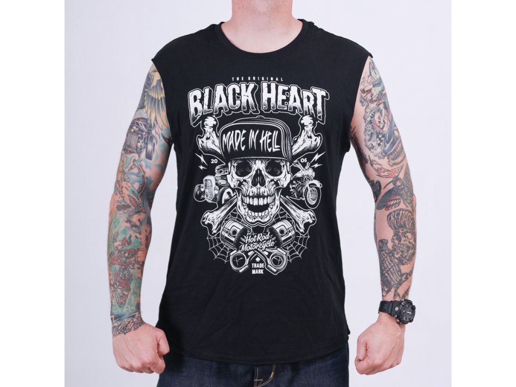 motorkářské triko bez rukávu black heart sinner