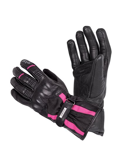 Dámské kožené moto rukavice W-TEC Pocahonta (Barva černo-růžová, Velikost XS)