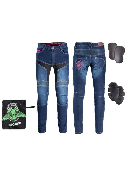 Dámské moto džíny W-TEC Alfreda CE (Barva modrá, Velikost XS)