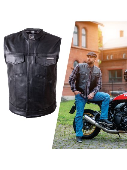 Kožená moto vesta W-TEC Delasola (Barva černá, Velikost M)