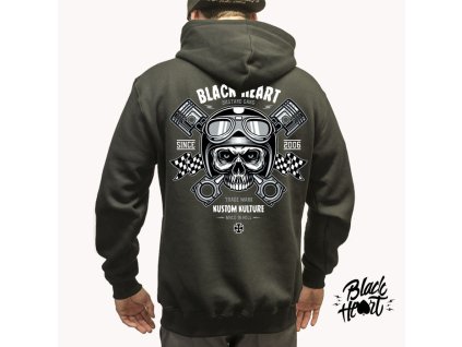 Pánská Mikina BLACK HEART PISTON SKULL ZIP