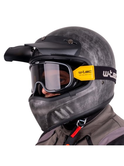 Moto přilba W-TEC Retron s brýlemi Chesster (Barva Rusty Grey, Velikost XS (53-54))