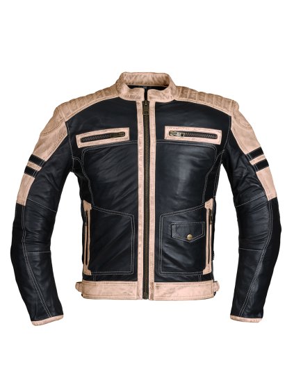 Pánská kožená bunda W-TEC Esbiker (Barva černá s béžovými pruhy, Velikost S)