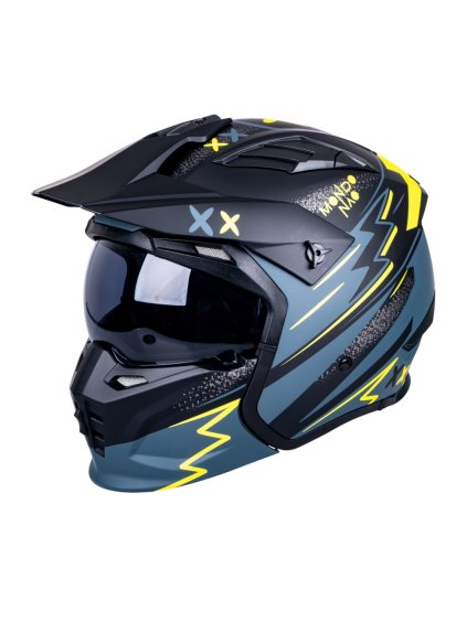 Modulární přilba W-TEC Badalone Graphic (Barva matně černá-žlutá, Velikost XS (53-54))