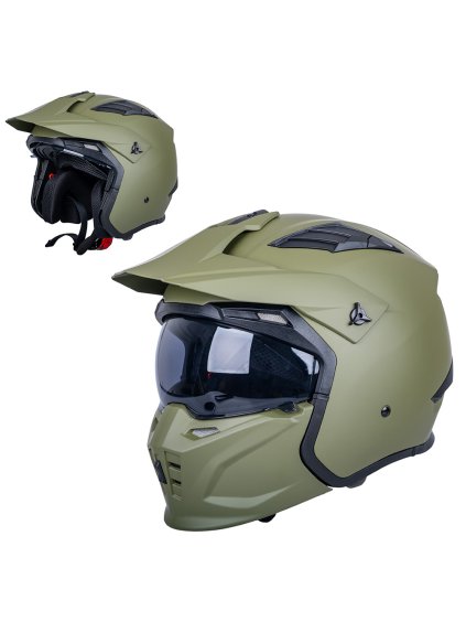 Modulární přilba W-TEC Badalone Army (Barva matně olivová, Velikost XS (53-54))