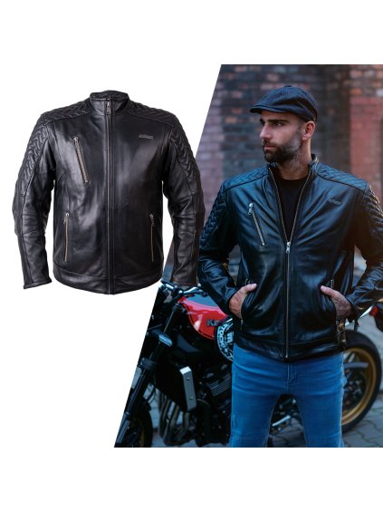Kožená moto bunda W-TEC Elcabron (Barva černá, Velikost L)