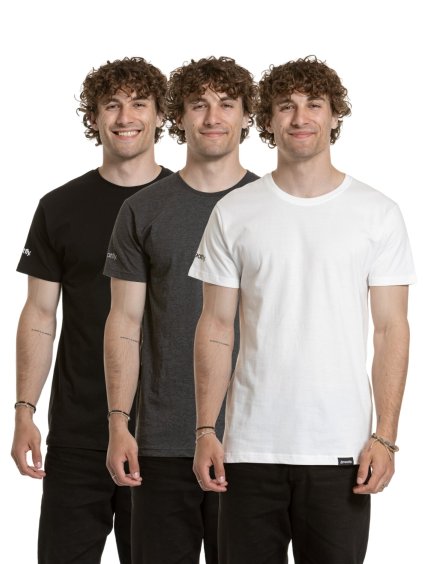 Meatfly balení pánských triček Basic Multipack Black/Charcoal Heather/White (Velikost S)