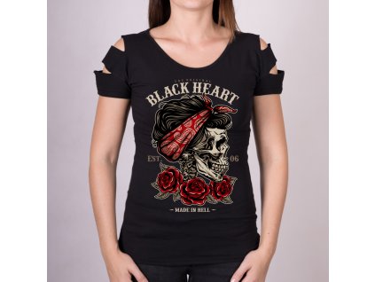 Triko DESTROY PIN UP SKULL BLACK HEART14