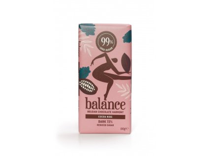 Čokoláda Balance STEVIA hořká 72 % s kakaovými zrny, bez přidaného cukru 100 g