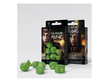 8492 28 sada kostek classic runic dice set zelena zluta 7 kostek original