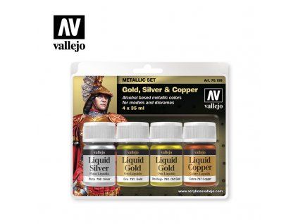 Vallejo — Liquid Metal Gold, Silver & Copper Set