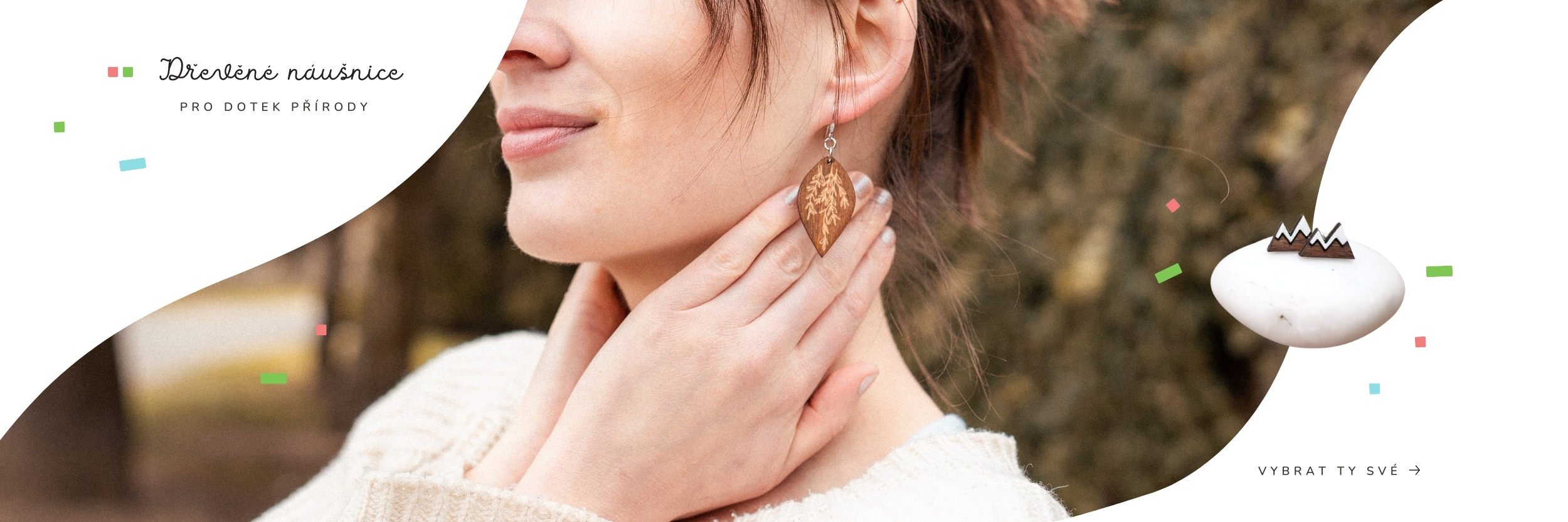 dřevěné náušnice, přírodní motivy