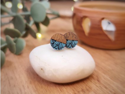 Dřevěné náušnice Round beauty blue