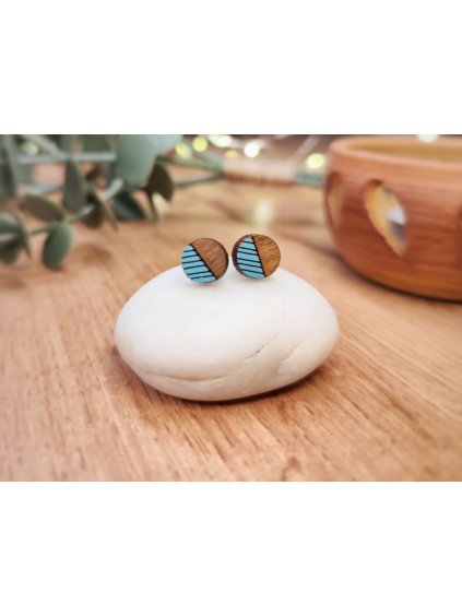 Dřevěné náušnice Round half striped