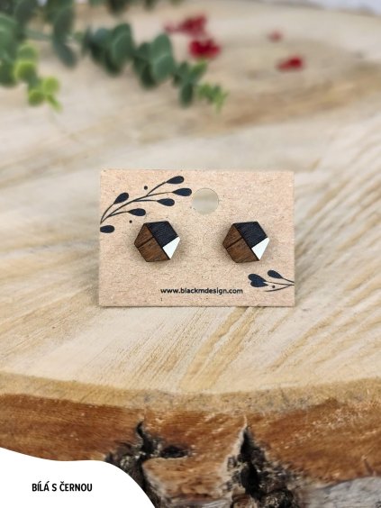 Dřevěné náušnice Hexagon Duo