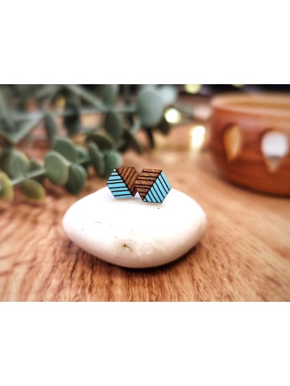 Dřevěné náušnice Hexagon striped