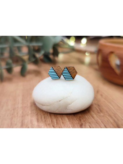 Dřevěné náušnice Hexagon half striped