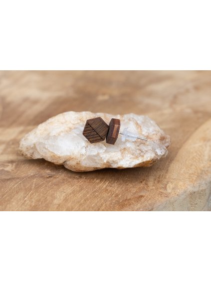 Dřevěné náušnice Hexagon half striped clear