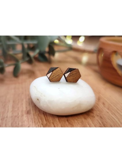 Dřevěné náušnice Hexagon