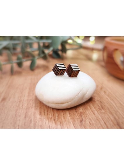 Dřevěné náušnice Hexagon all striped