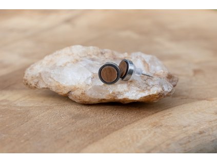 Dřevěné náušnice - Simply silver 8 mm