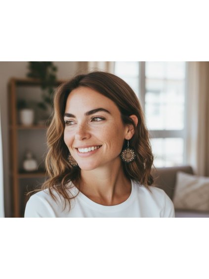 Dřevěné visací náušnice Mandaly