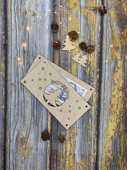 Dřevěná obálka na peníze - Stromek