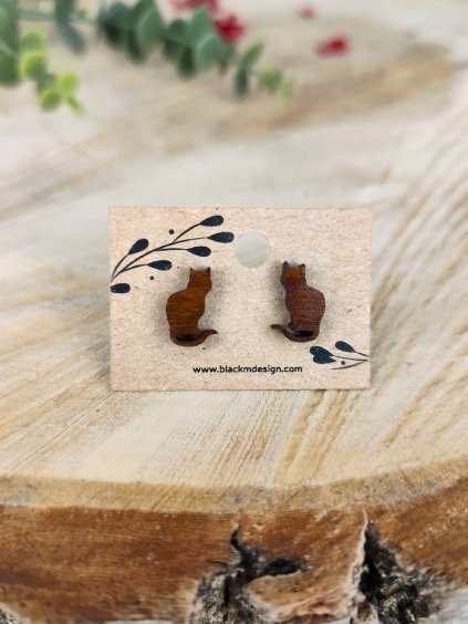 Dřevěné náušnice Kočka