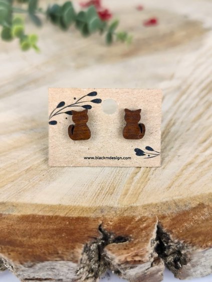 Dřevěné náušnice Kočka II