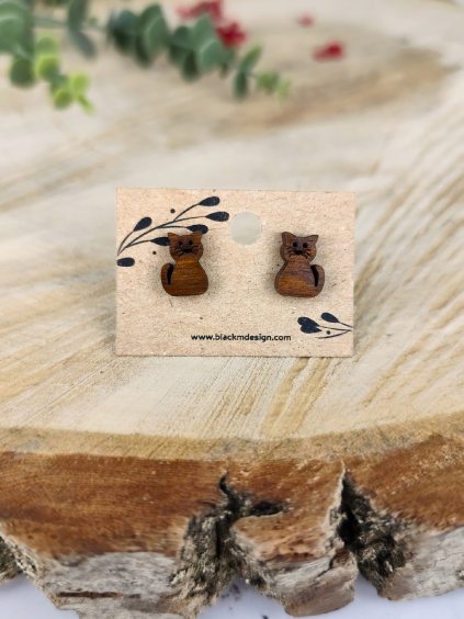 Dřevěné náušnice Kočka III