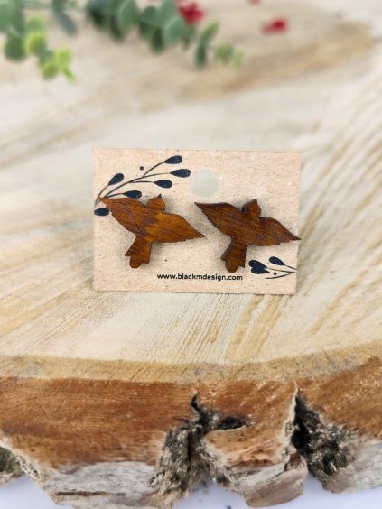 Dřevěné náušnice Ptáci