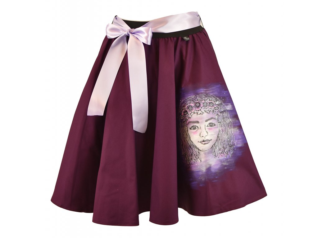 Kolová sukně - malovaná - fialová víla