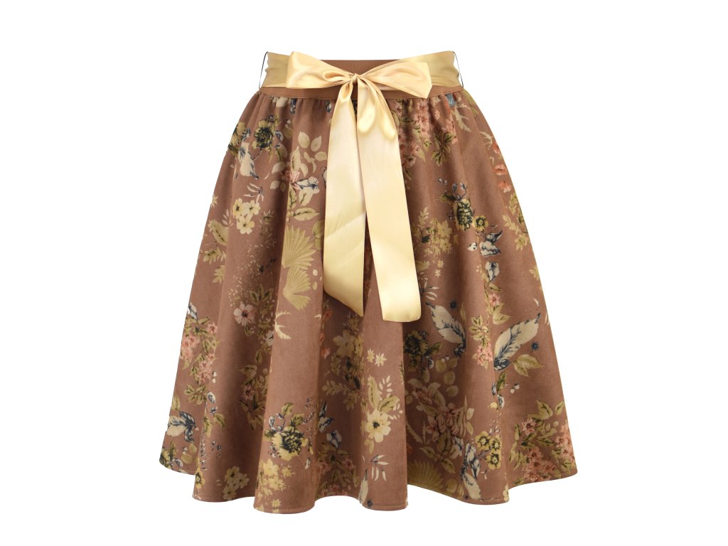 Půlkolová sukně - guma - semiš vintage květy