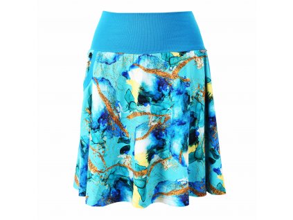 půlkolová sukně tyrkysová abstrakce