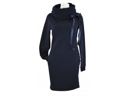 Mikinové šaty s límcem - tmavě modré