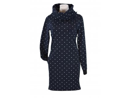 Mikinové šaty s límcem - modré s puntíčky