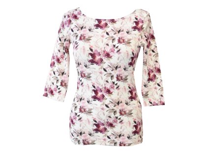 Tričko s 3/4 rukávem - vínové květy