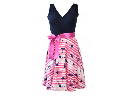 Půlkolové šaty s křížením -  plameňáci