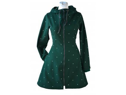 Softshellový kabát - půlkolový - lahvově zelený s puntíky